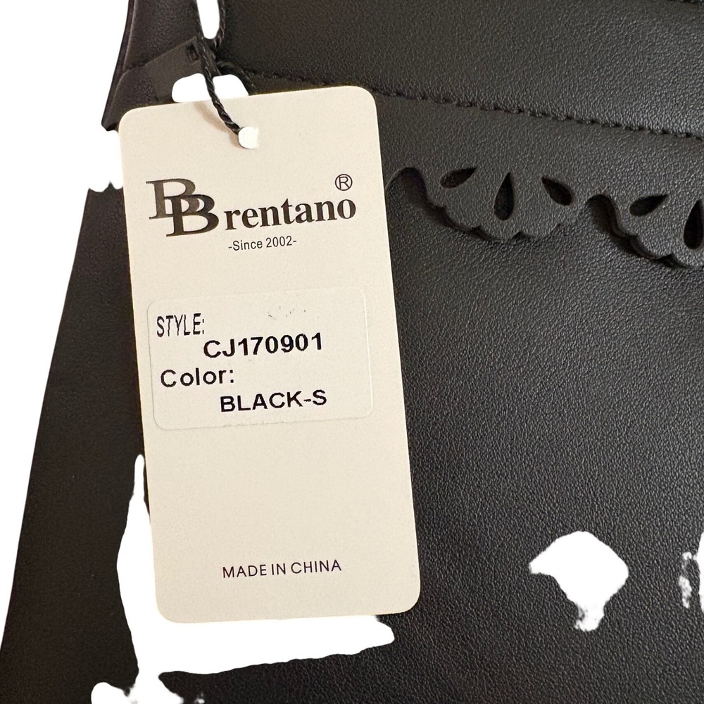 Brentano Black Faux Leather Scalloped Crossbody Bag CJ170901 NWT - Picture 2 of 4